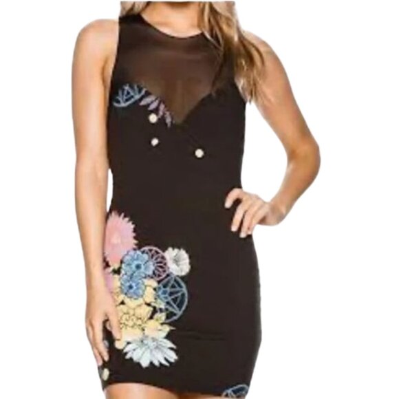 Free People Y2K Floral Bodycon Mini Mesh Sleeveless Backless Dress. Size Small.‎ - Picture 1 of 16
